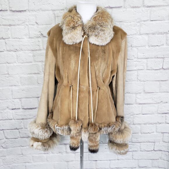 Karen Rizzi Brown Mink Fur Coat Suede Sleeves Drawstring Waist Fits a S/M - Picture 1 of 12